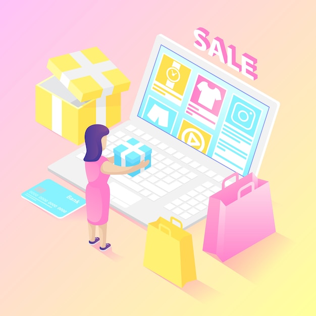 Free Vector isometric online shopper