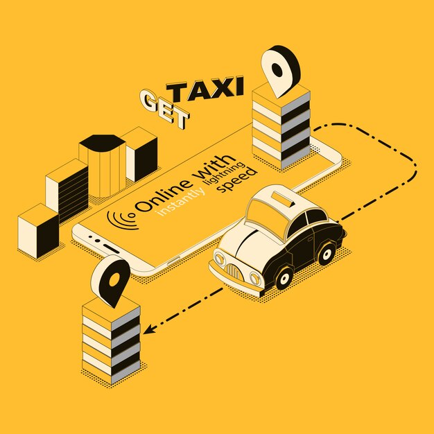 isometric online taxi, app for smartphone