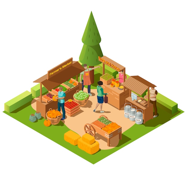 Free Vector isometric outdoor farm market