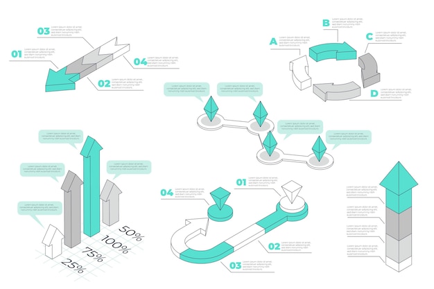 Free vector isometric outline infographic element collection