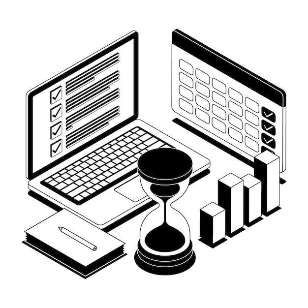 Isometric outline time management illustration