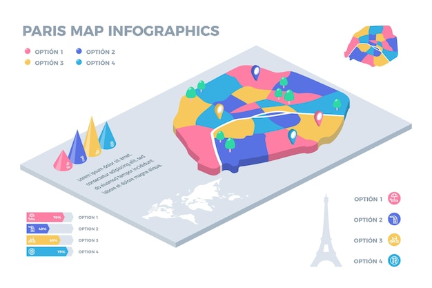 Free vector isometric paris city map infographics