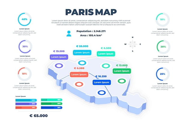 Isometric paris map infographics