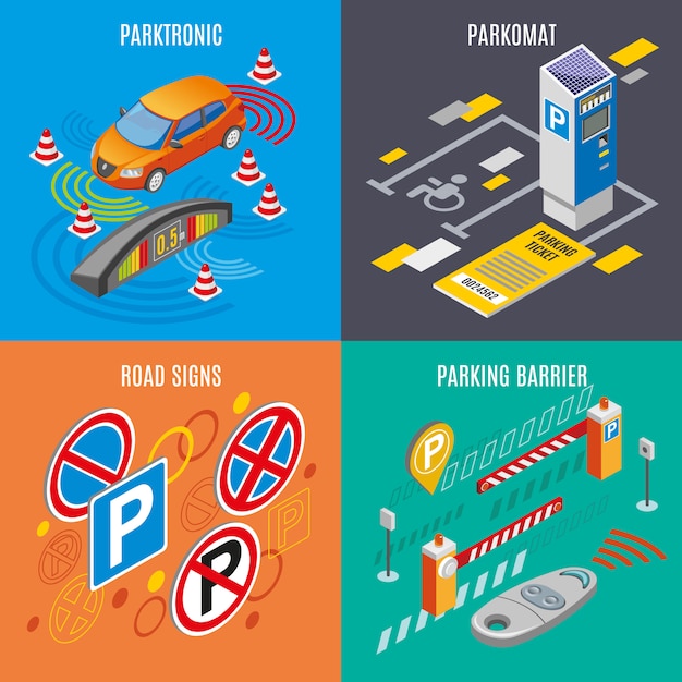 Free vector isometric parking icon set