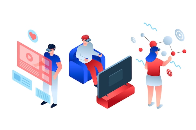 Free Vector isometric people using virtual reality headset