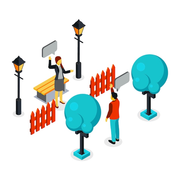 Isometric people waving illustration