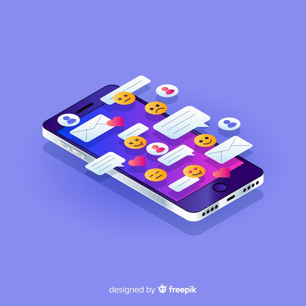 Isometric phone with chat concept