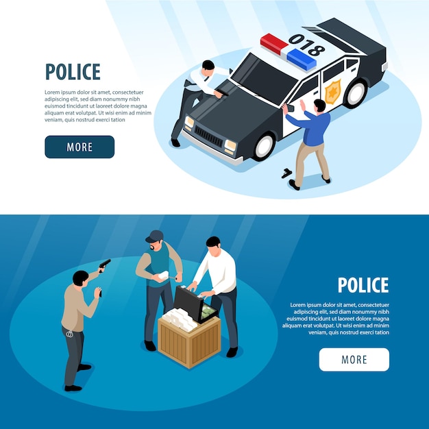 Free Vector isometric policebanner composition with officers landing page