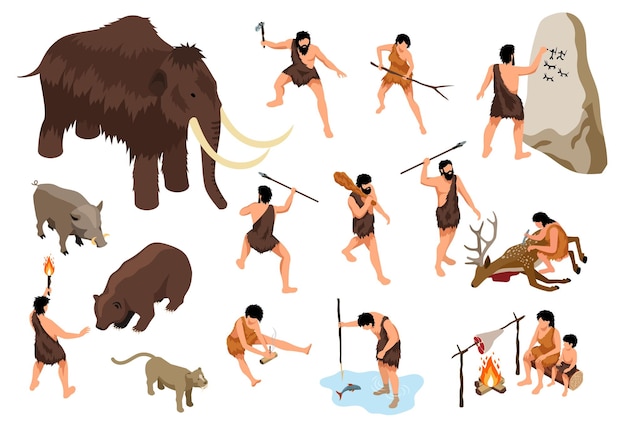 Free Vector isometric primitive people set