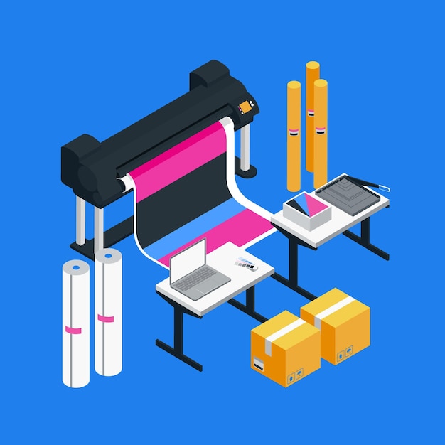 Isometric printing industry illustration