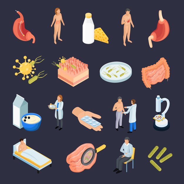 Isometric Probiotics Icons Collection