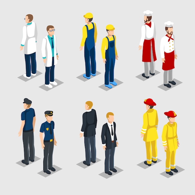 Free vector isometric professions collection