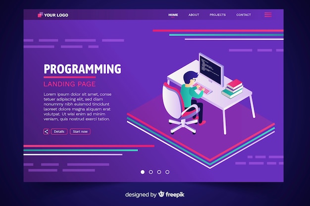 Free Vector isometric programming landing page template