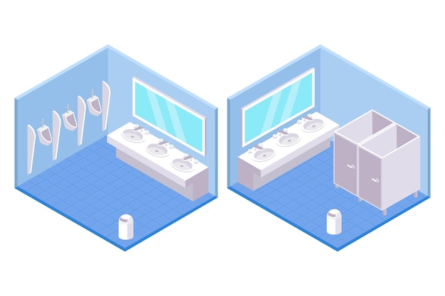 Isometric public toilets for male and female