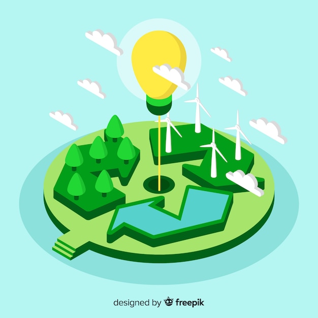 Free Vector isometric recycle sign and lightbulb