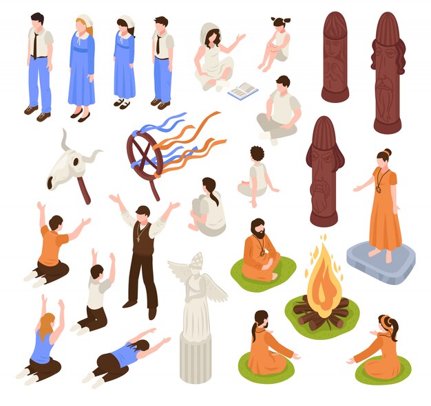 Free Vector isometric religion icons collection