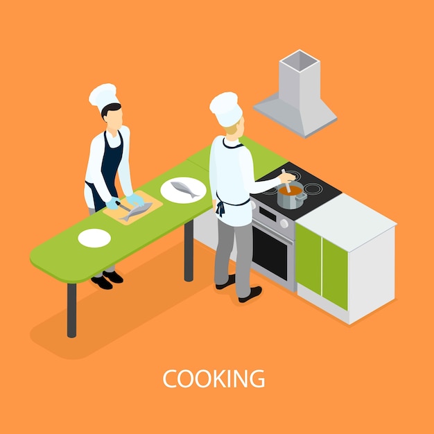 Free Vector isometric restaurant people cooking