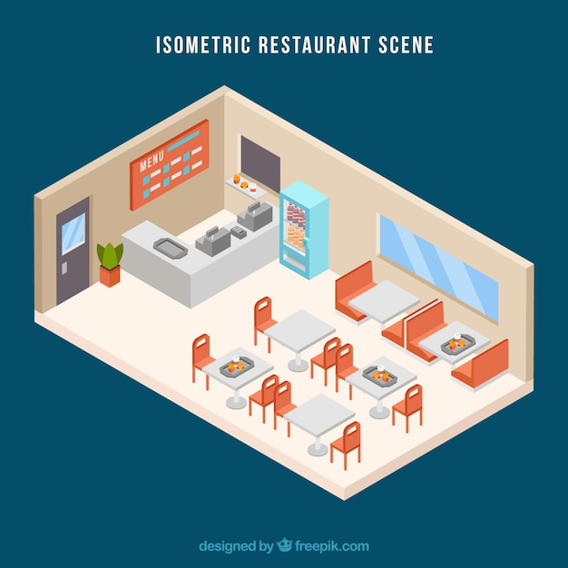 Isometric restaurant scene with flat design