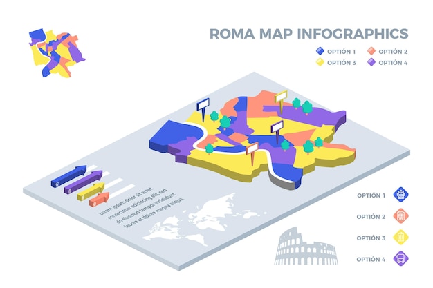 Free Vector isometric rome map infographics