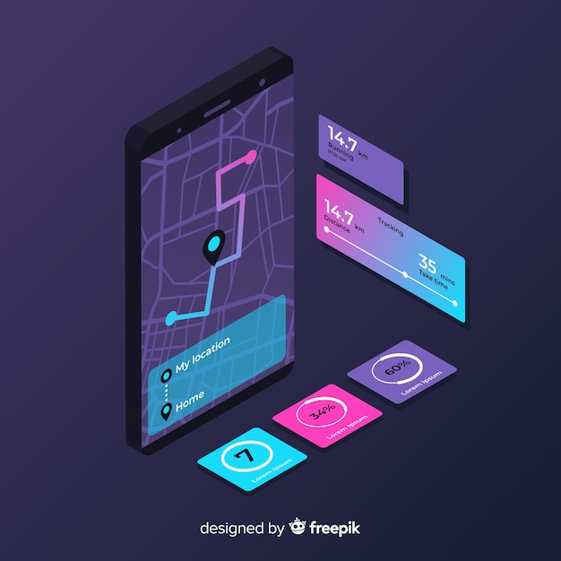 Free Vector isometric running mobile app infographic