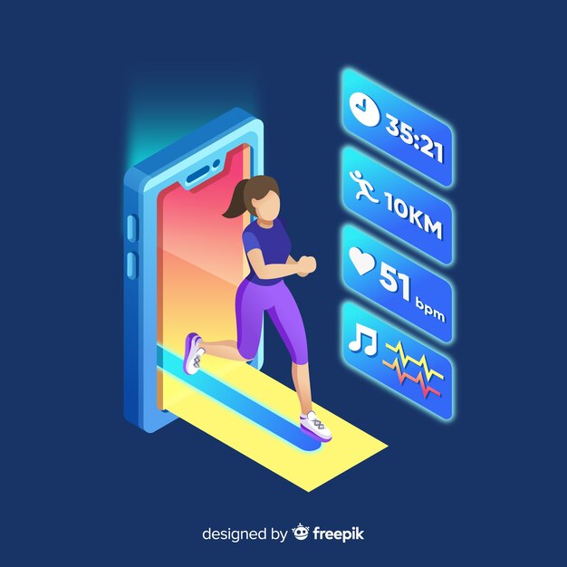 Isometric running mobile app infographic