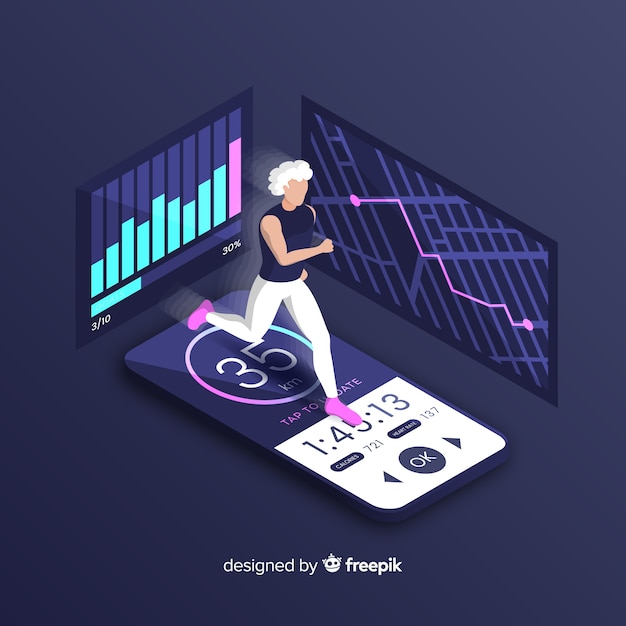 Free Vector isometric running mobile app infographic