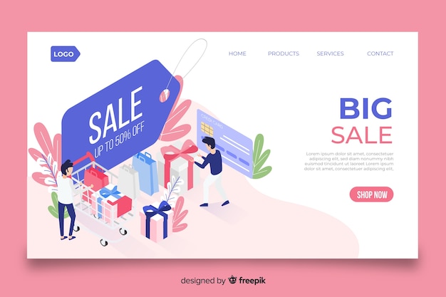 Isometric sale landing page template