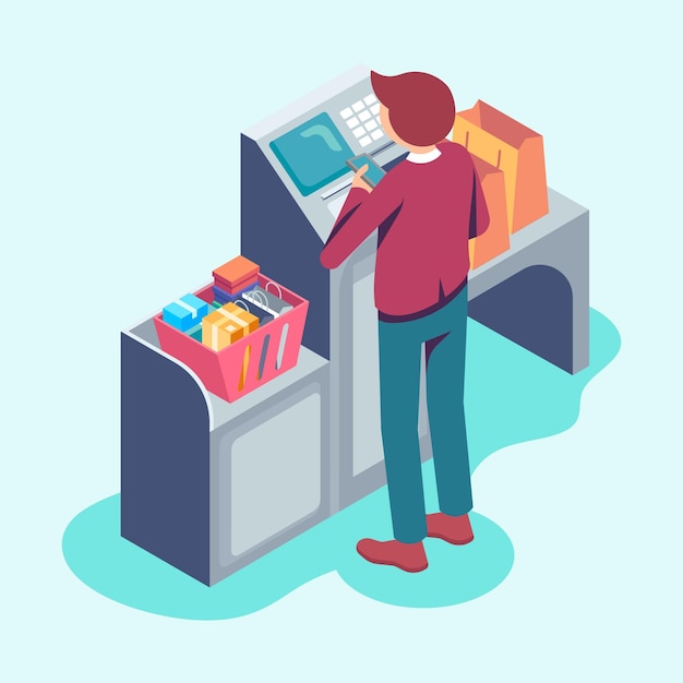 Free Vector isometric self-service cashier