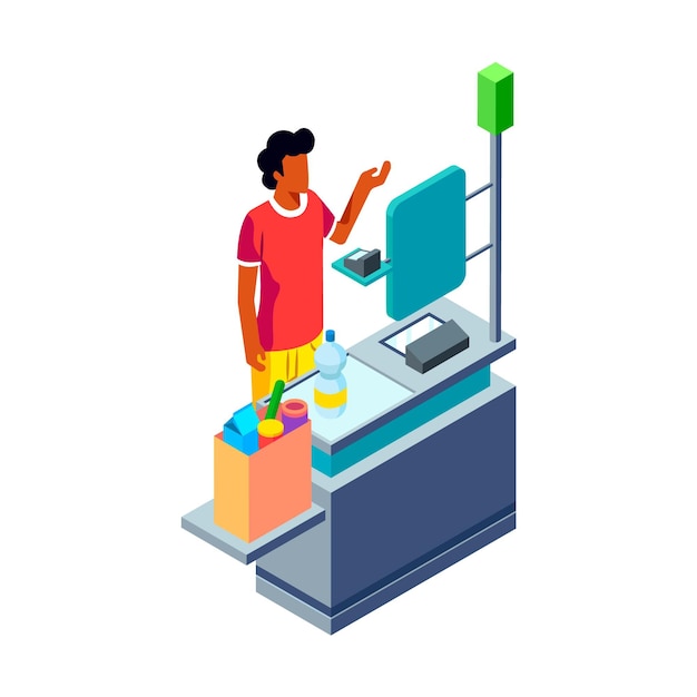 Free vector isometric self-service cashier