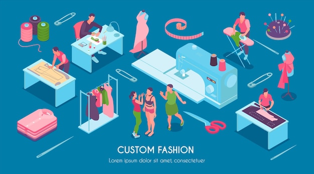 Free Vector isometric sewing custom fashion set