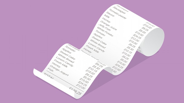 Isometric shop receipt, paper payment bill