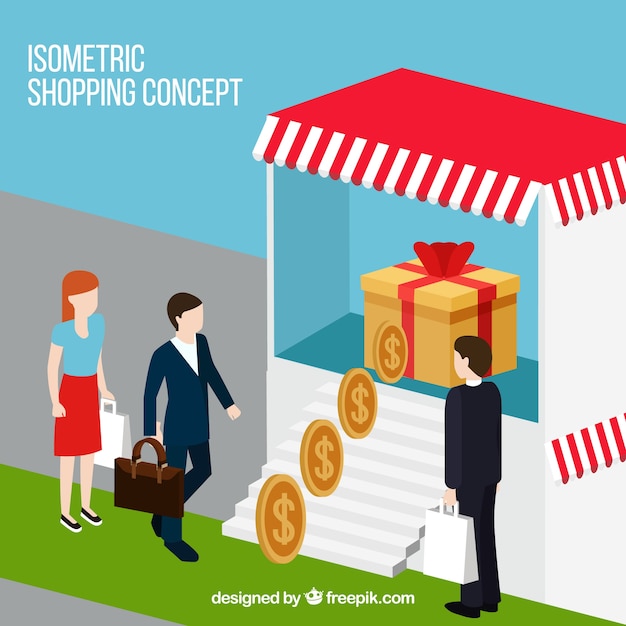 Isometric shopping concept with persons