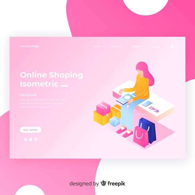 Isometric shopping landing page template 