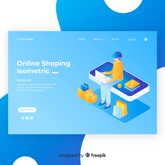 Isometric shopping  landing page template 