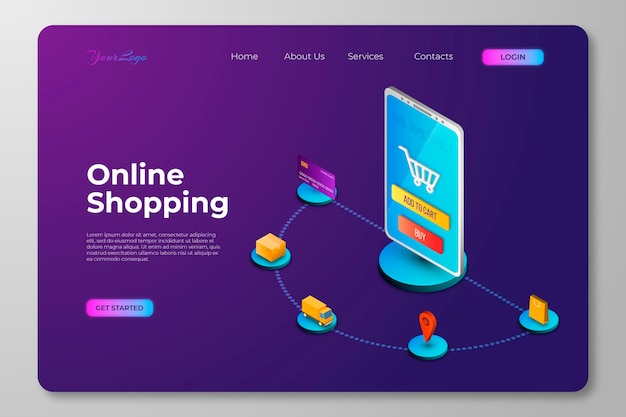 Free Vector isometric shopping online landing page concept