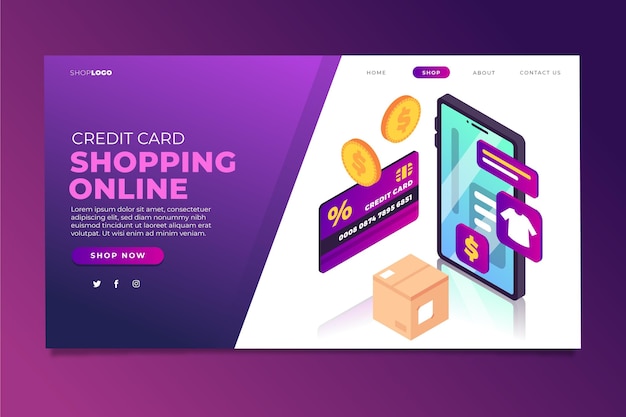 Isometric shopping online landing page template