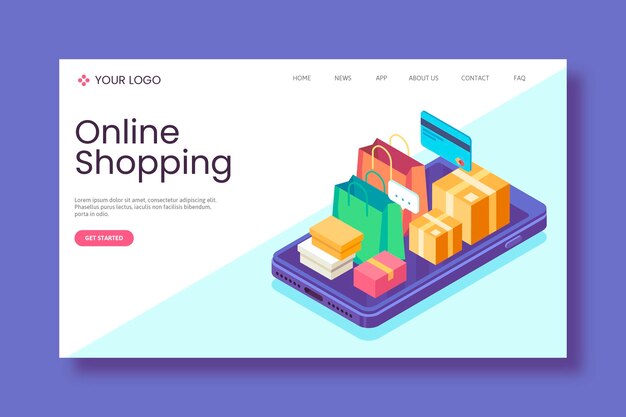 Isometric shopping online landing page