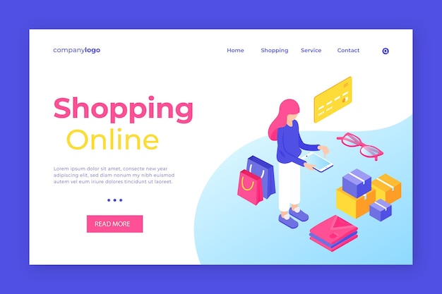 Free Vector isometric shopping online landing page