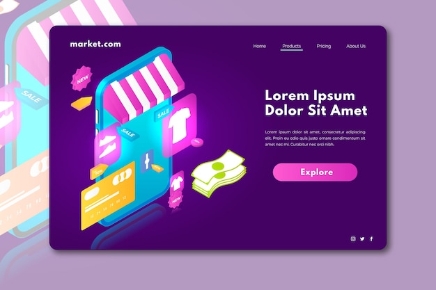 Isometric shopping online landing page