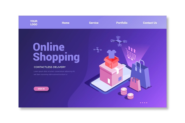 Free Vector isometric shopping online landing page