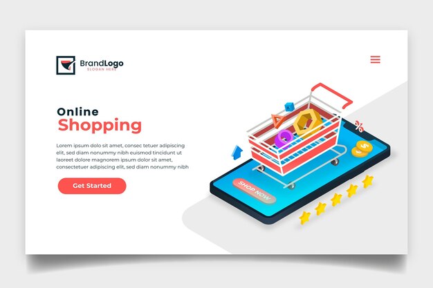 Isometric shopping online landing page