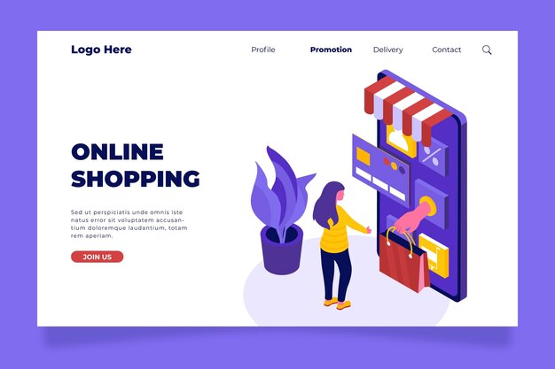 Isometric shopping online landing page