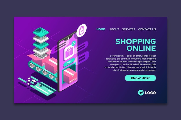 Free Vector isometric shopping online landing page