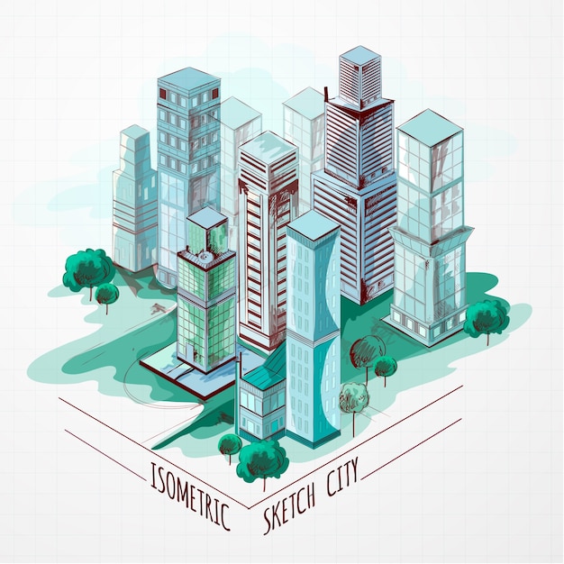 Isometric Sketch City Colored