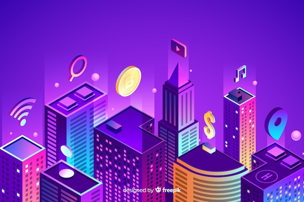 Free vector isometric smart city background