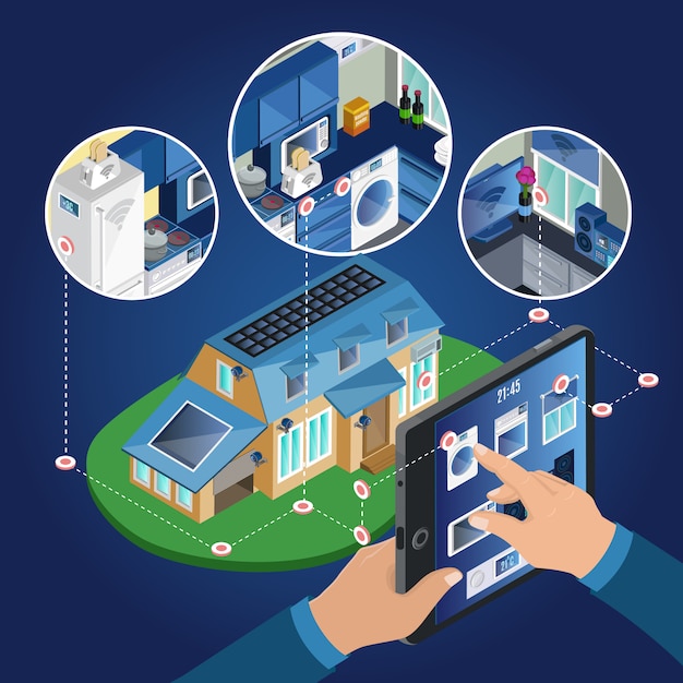 Isometric Smart Home Management Concept