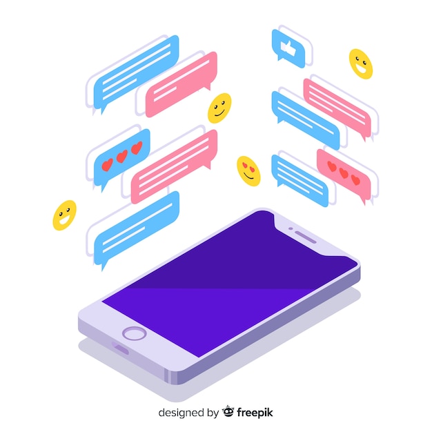 Free Vector isometric smartphone with chat concept