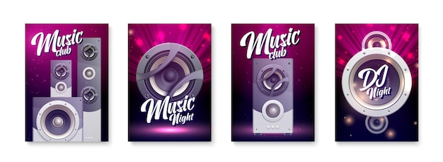 Free vector isometric sound audio music vertical poster set with music club and night headlines vector illustration