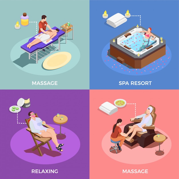 Isometric spa salon scenes collection