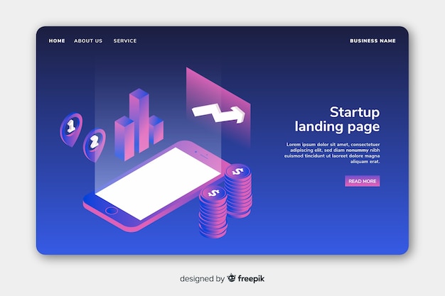 Isometric startup landing page